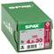 Green SPAX screw box labeled 500 4.5x30, with product markings and barcode on the front.