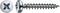 Close-up of a silver Phillips-head screw with a countersunk flat head, shown from the front and side on a white background.