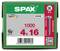 Green SPAX screw box labeled '1000 4x16' with a pictured Z2 screw and barcode on the front.