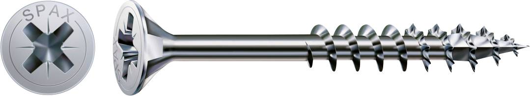 Metal screw with a star-drive head, shown in side view with a circular close-up of the Phillips-style recess on the left.