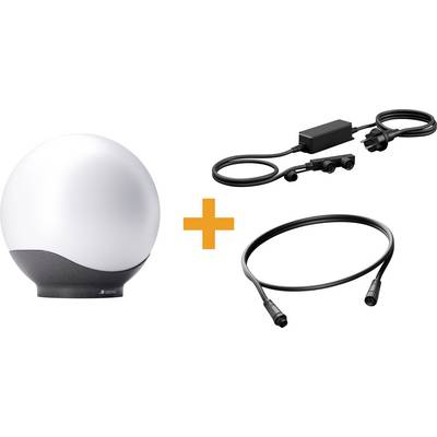 Promotional image of a white dome light with a controller plus two black cable accessories, shown as a combined kit.