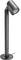 Black adjustable spotlight lamp on a round base, with a cylindrical light head angled downward on a tall stand.