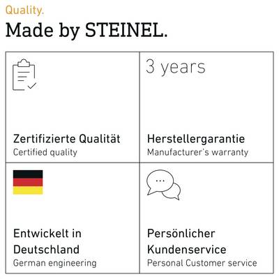Steinel quality badge: certified quality, 3-year manufacturer warranty, German engineering, and personal customer service.