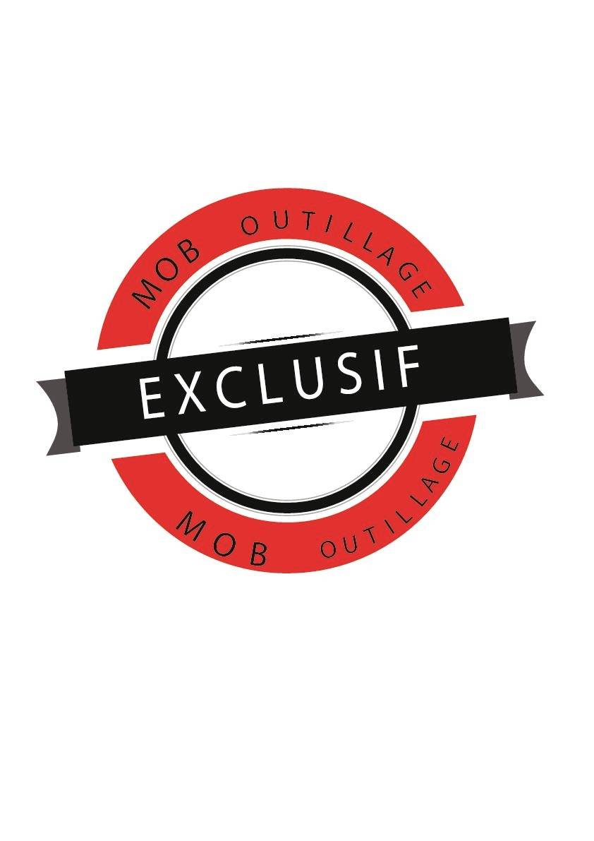 Red and black circular badge logo with 'EXCLUSIF' across the center and 'MOB OUTILLAGE' around the ring on a white background.