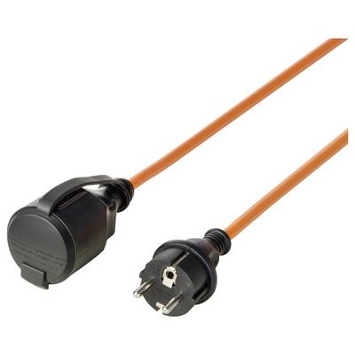 Two orange power cord ends on a white background: one molded socket cover and one two-prong plug with a grounding hole.