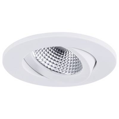 White recessed ceiling spotlight with adjustable round trim and reflective lamp housing.