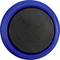 Small black circular button with a blue rim on a plain white surface.