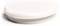 Close-up of a white circular disc or plastic container lid on a plain background.<br>