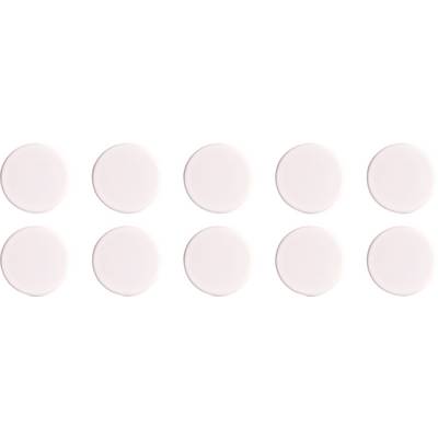 Ten pale pink round tablets or discs arranged in two rows of five on a white background.