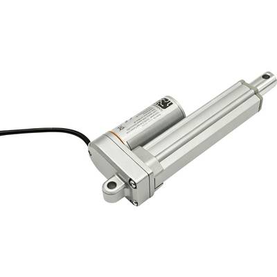 Electric linear actuator with cable and mounting eyelets, shown on a white background.