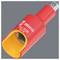 Close-up of a red Wera 781 VDE insulated socket adapter with a square drive, shown on a gray background.