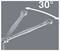 Illustration of a ratcheting wrench pivoting 30 degrees, showing its angled head and socket end for tight spaces.