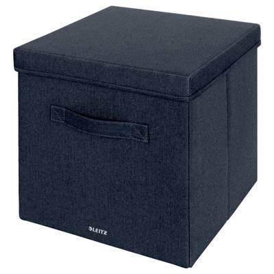 Black fabric storage cube ottoman with lid and handle, branded 'LEITZ' on the front, shown on a white background.
