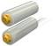 Two cylindrical battery cells with orange connector caps, shown one above the other on a white background.