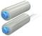 Two cylindrical gray filter cartridges with blue end caps, shown one above the other on a white background.
