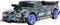 Black toy racing pickup truck with blue lightning graphics, blue wheels, and 'RACING 68' printed on the side.