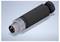 3D rendering of a black cylindrical connector cable with a threaded metal plug and knurled grip, shown on a light background.<br>