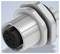 3D rendering of a metal circular electrical connector with a six-pin socket and threaded mounting ring<br>