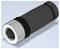 A cylindrical multi-pin electrical connector with a knurled white front collar and black body, shown in perspective on a light blue background.