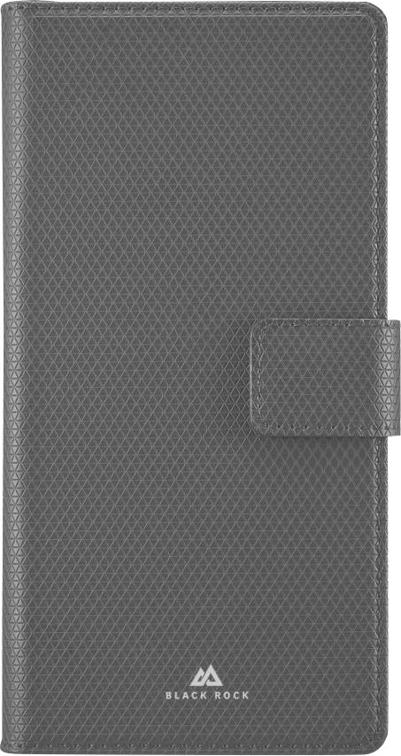 Black Rock gray textured folio phone case with magnetic flap closure and logo at the bottom.