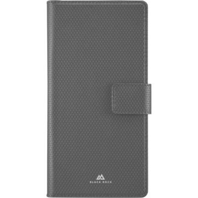Black Rock gray textured folio phone case with magnetic flap closure and logo at the bottom.