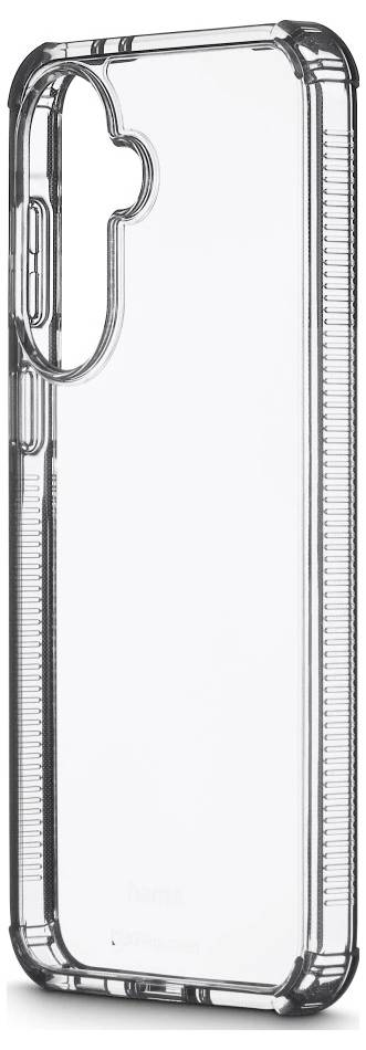 Clear protective phone case with a raised camera cutout and reinforced corners, shown on a white background.