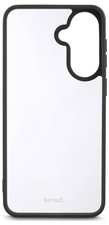 White smartphone case with black border and raised camera cutout on the back, shown front-on.