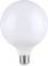 White LED light bulb with a round globe shape and metal screw base on a plain white background.