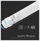 A rotating V-TAC LED tube light is shown with icons highlighting 180° rotation and 'Save up to 80% energy,' plus the text 'Superior Efficiency' for residential, commercial, and industrial lighting.