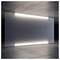 A frosted glass panel is illuminated by two bright horizontal light bars in a dark, modern interior.<br>