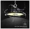Suspended industrial LED high-bay light with water splashing around it, labeled 'IP65 RATING' and 'DUST TIGHT/ WATER RESISTANT (JET-RESISTANT)'.<br>