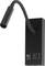 Black wall-mounted reading light with flexible gooseneck arm, on/off switch, and USB charging port.