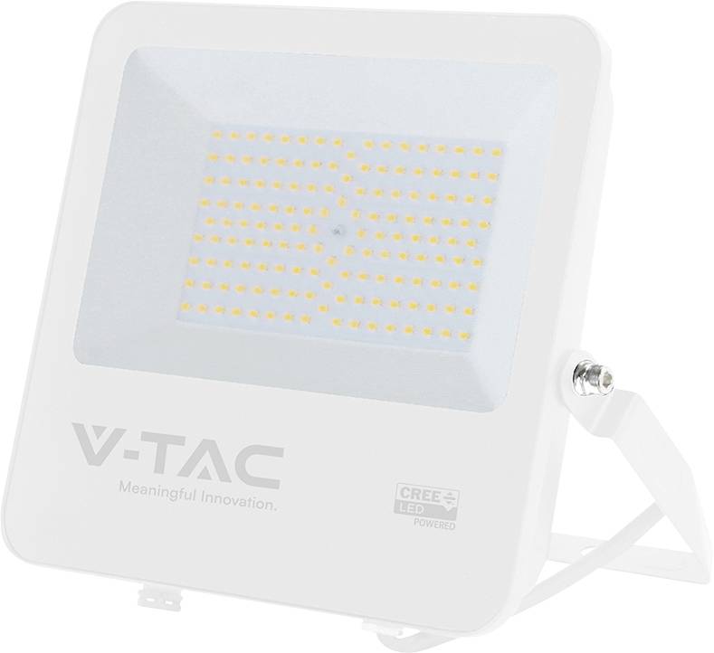 White V-TAC CREE LED floodlight with bracket and power cable, shown at an angle on a white background.