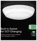 White flush-mount ceiling light with built-in switch for CCT changing; text says 'Choose and switch to your preferred color temperature anytime' and '3-in-1 color changing'.