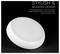 White round modern ceiling light with text 'STYLISH & MODERN DESIGN' and a note about sleek appearance and circular edges for contemporary interiors or outdoor areas.