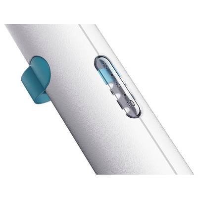 Close-up of a white device with a teal slider switch and a small vertical scale marked 2, 6, and 10.