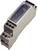 DIN-rail mounted electrical relay or switch module with clear plastic top cover and screw terminals on both ends.