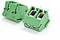 Two green 2-pin screw terminal blocks for connecting wires, shown on a white background.
