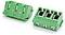 Two green 3-position screw terminal connector blocks, one shown from the back and one with three open wire-entry slots and front screw heads.