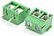 Green two-pin screw terminal connector blocks for wiring, shown in a close-up on a white background.