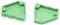 Two green plastic puzzle-like pieces, each with an inset house-shaped outline and notched edges, shown side by side on a white background.