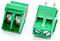 Two green 2-pin screw terminal connector blocks, shown side by side on a white background.