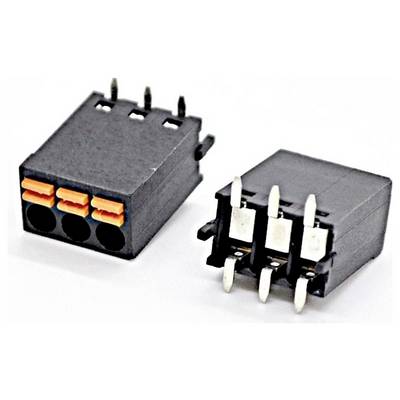 Two black electrical connector sockets with three orange terminals on one and three white pins on the other, shown on a white background.