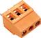 Orange three-position screw terminal block connector with three metal pins<br>