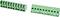 Two green screw-terminal connector blocks with multiple wire slots, shown at slight angles on a white background.