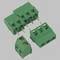 Three green screw terminal connector blocks, shown from different angles, with metal pins and wire entry openings.