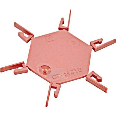 Red hexagonal plastic mounting spacer with six clip-like arms and embossed 'CR-WSTB' text on a white background.