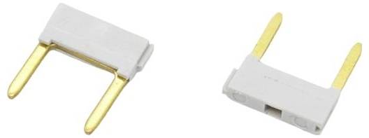 Two small white electrical fuse components with gold metal prongs, shown from front and angled views on a white background.