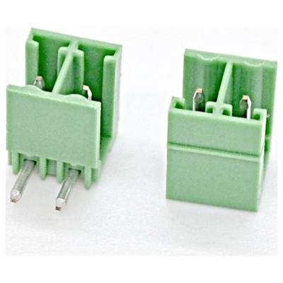Two green two-pin electrical connectors shown on a white background, one angled to reveal the metal pins.