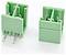 Two green two-pin electrical connectors shown on a white background, one angled to reveal the metal pins.